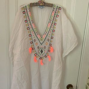 White caftan swim cover-up, boho